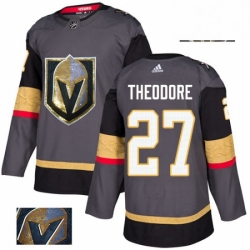 Mens Adidas Vegas Golden Knights 27 Shea Theodore Authentic Gray Fashion Gold NHL Jersey 