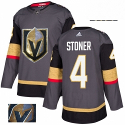 Mens Adidas Vegas Golden Knights 4 Clayton Stoner Authentic Gray Fashion Gold NHL Jersey 