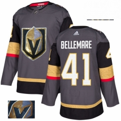 Mens Adidas Vegas Golden Knights 41 Pierre Edouard Bellemare Authentic Gray Fashion Gold NHL Jersey 