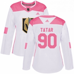 Womens Adidas Vegas Golden Knights 90 Tomas Tatar Authentic White Pink Fashion NHL Jersey 