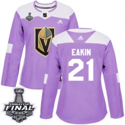 womens cody eakin vegas golden knights jersey purple adidas 21 nhl 2018 stanley cup final authentic fights cancer practice