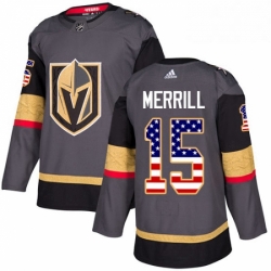 Youth Adidas Vegas Golden Knights 15 Jon Merrill Authentic Gray USA Flag Fashion NHL Jersey 