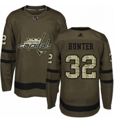 Mens Adidas Washington Capitals 32 Dale Hunter Premier Green Salute to Service NHL Jersey 