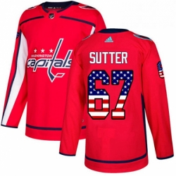 Mens Adidas Washington Capitals 67 Riley Sutter Authentic Red USA Flag Fashion NHL Jersey 