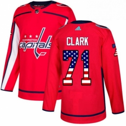 Mens Adidas Washington Capitals 71 Kody Clark Authentic Red USA Flag Fashion NHL Jersey 