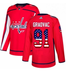 Youth Adidas Washington Capitals 91 Tyler Graovac Authentic Red USA Flag Fashion NHL Jersey 