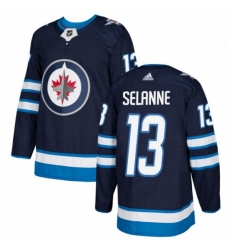 Mens Adidas Winnipeg Jets 13 Teemu Selanne Authentic Navy Blue Home NHL Jersey 