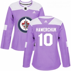 Womens Adidas Winnipeg Jets 10 Dale Hawerchuk Authentic Purple Fights Cancer Practice NHL Jersey 