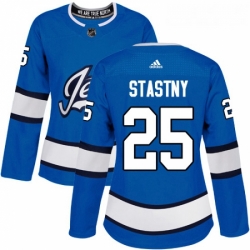 Womens Adidas Winnipeg Jets 25 Paul Stastny Authentic Blue Alternate NHL Jersey 