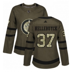 Womens Adidas Winnipeg Jets 37 Connor Hellebuyck Authentic Green Salute to Service NHL Jersey 