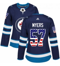 Womens Adidas Winnipeg Jets 57 Tyler Myers Authentic Navy Blue USA Flag Fashion NHL Jersey 