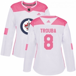 Womens Adidas Winnipeg Jets 8 Jacob Trouba Authentic WhitePink Fashion NHL Jersey 