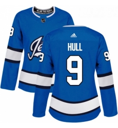 Womens Adidas Winnipeg Jets 9 Bobby Hull Authentic Blue Alternate NHL Jersey 