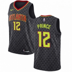 Mens Nike Atlanta Hawks 12 Taurean Prince Authentic Black Road NBA Jersey Icon Edition 