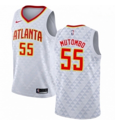 Mens Nike Atlanta Hawks 55 Dikembe Mutombo Authentic White NBA Jersey Association Edition 