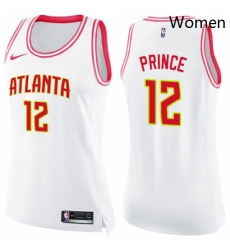 Womens Nike Atlanta Hawks 12 Taurean Prince Swingman WhitePink Fashion NBA Jersey 