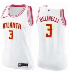 Womens Nike Atlanta Hawks 3 Marco Belinelli Swingman WhitePink Fashion NBA Jersey 