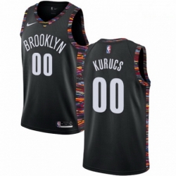 Mens Nike Brooklyn Nets 00 Rodions Kurucs Swingman Black NBA Jersey 2018 19 City Edition 