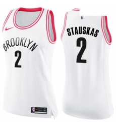 Womens Nike Brooklyn Nets 2 Nik Stauskas Swingman WhitePink Fashion NBA Jersey 