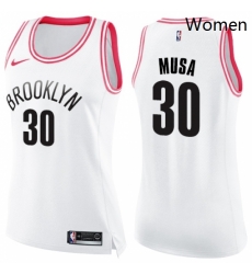 Womens Nike Brooklyn Nets 30 Dzanan Musa Swingman White Pink Fashion NBA Jersey 