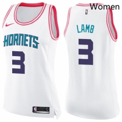 Womens Nike Charlotte Hornets 3 Jeremy Lamb Swingman WhitePink Fashion NBA Jersey