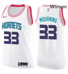 Womens Nike Charlotte Hornets 33 Alonzo Mourning Swingman WhitePink Fashion NBA Jersey