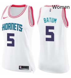 Womens Nike Charlotte Hornets 5 Nicolas Batum Swingman WhitePink Fashion NBA Jersey