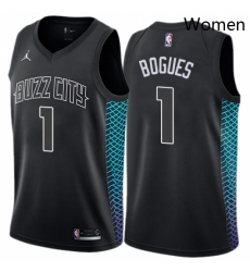 Womens Nike Jordan Charlotte Hornets 1 Muggsy Bogues Swingman Black NBA Jersey City Edition 