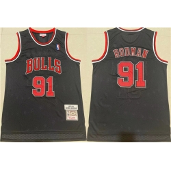 Men Chicago Bulls 91 Dennis Rodman Black 1997 98 Throwback Stitched Jersey