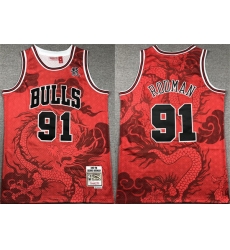 Men Chicago Bulls 91 Dennis Rodman Red 1997 98 Throwback Stitched Basketball Jersey 01