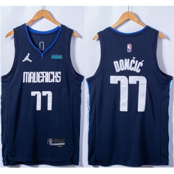 Men's Dallas Mavericks #77 Luka Doncic 75th Anniversary Navy Stitched Basketball Jersey