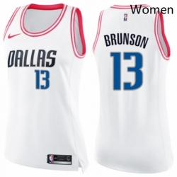 Womens Nike Dallas Mavericks 13 Jalen Brunson Swingman WhitePink Fashion NBA Jersey 