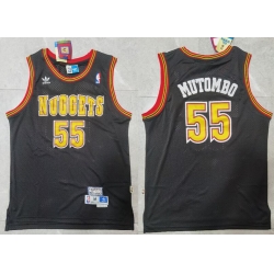 Men Adidas Denver Nuggets Dikembe Mutombo 55 Black Hardwood Classic NBA Jersey