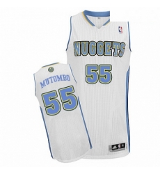 Mens Adidas Denver Nuggets 55 Dikembe Mutombo Authentic White Home NBA Jersey