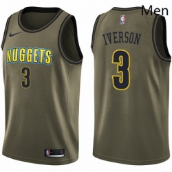 Mens Nike Denver Nuggets 3 Allen Iverson Swingman Green Salute to Service NBA Jersey