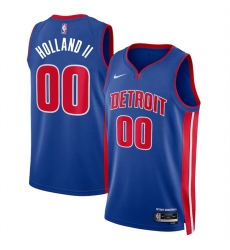 Men Detroit Pistons 00 Ron Holland II Blue 2024 Icon Edition Stitched Jersey