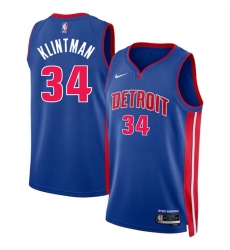 Men Detroit Pistons 34 Bobi Klintman Blue 2024 Icon Edition Stitched Jersey