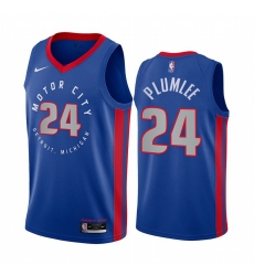 Men Nike Detroit Pistons 24 Mason Plumlee Blue NBA Swingman 2020 21 City Edition Jersey