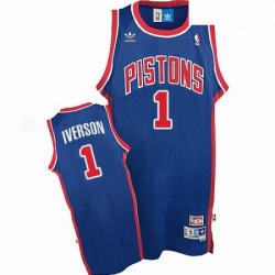 Mens Adidas Detroit Pistons 1 Allen Iverson Authentic Blue Throwback NBA Jersey