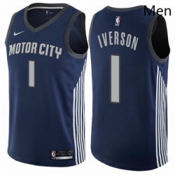 Mens Nike Detroit Pistons 1 Allen Iverson Authentic Navy Blue NBA Jersey City Edition