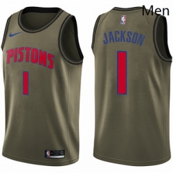 Mens Nike Detroit Pistons 1 Reggie Jackson Swingman Green Salute to Service NBA Jersey