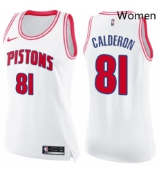 Womens Nike Detroit Pistons 81 Jose Calderon Swingman White Pink Fashion NBA Jersey 