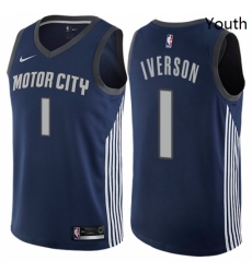 Youth Nike Detroit Pistons 1 Allen Iverson Swingman Navy Blue NBA Jersey City Edition