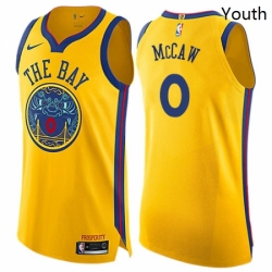 Youth Nike Golden State Warriors 0 Patrick McCaw Swingman Gold NBA Jersey City Edition 