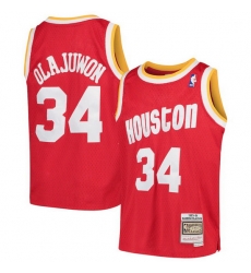 Men Houston Rockets Hakeem Olajuwon 34 Red Mitchell Ness NBA Jersey