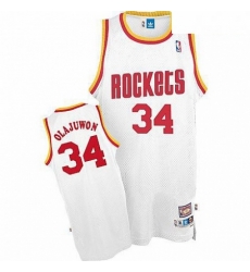 Mens Mitchell and Ness Houston Rockets 34 Hakeem Olajuwon Authentic White Throwback NBA Jersey