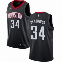 Mens Nike Houston Rockets 34 Hakeem Olajuwon Swingman Black Alternate NBA Jersey Statement Edition