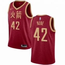 Mens Nike Houston Rockets 42 Nene Swingman Red NBA Jersey 2018 19 City Edition 