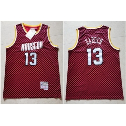 Rockets 13 James Harden Red Checkerboard Hardwood Classics Jersey