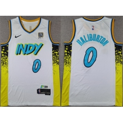 Men Indiana Pacers 0 Tyrese Haliburton White 2024 25 City Edition Stitched Basketball Jersey